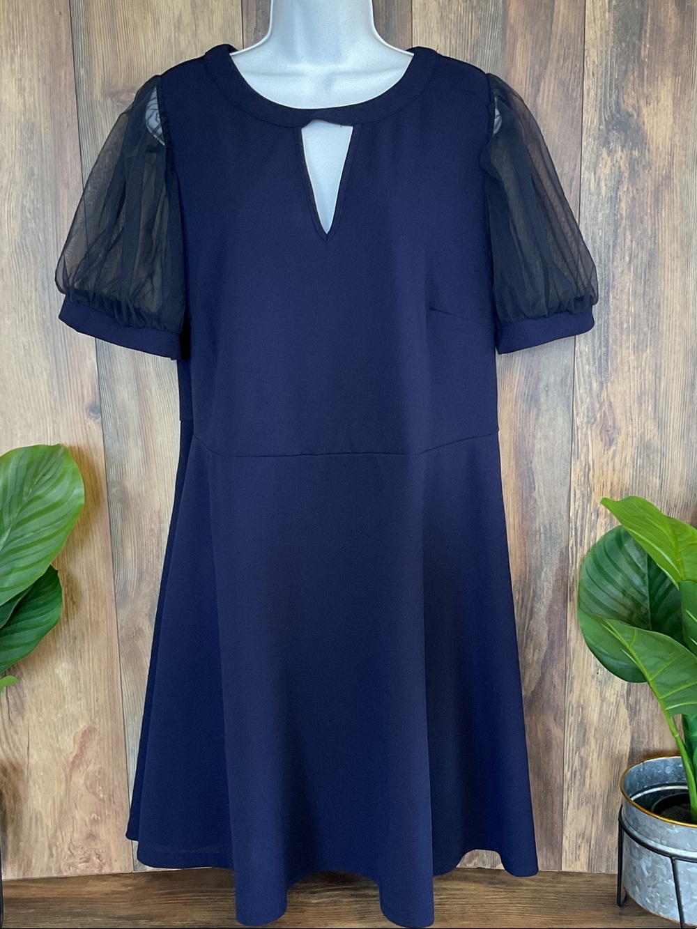 SHEIN Curve Navy Puff Sleeve Keyhole Midi Dress 3XL          W484